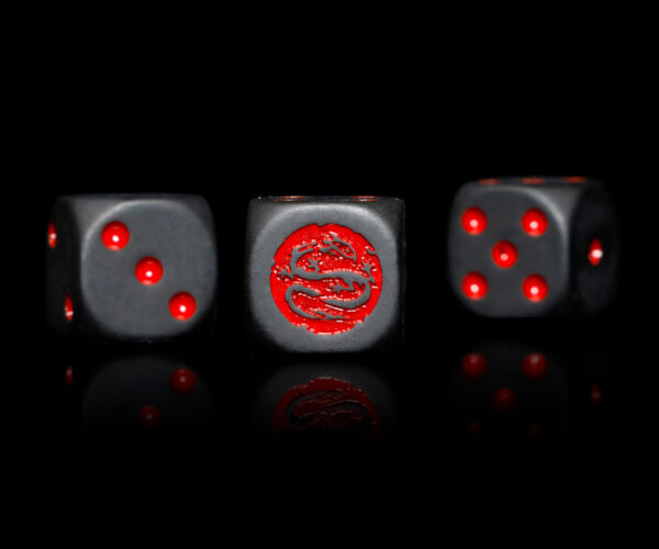 Premium Pack of 25 Matte Black Dice with Bright Red Logo - Image 5
