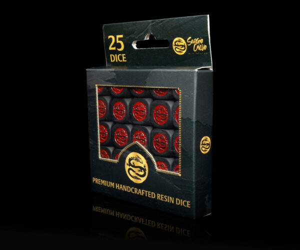 Premium Pack of 25 Matte Black Dice with Bright Red Logo - Image 2