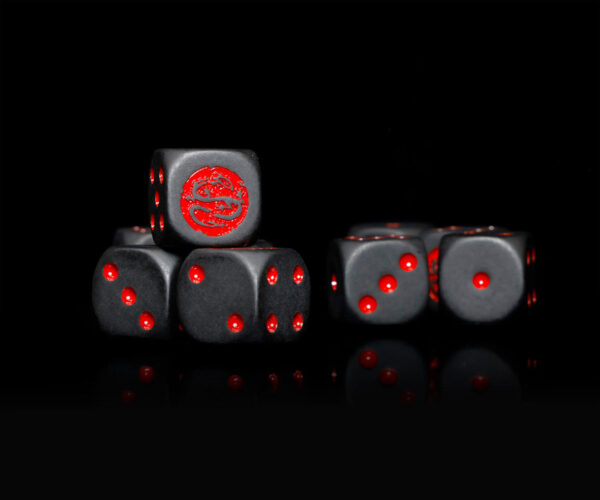 Premium Pack of 25 Matte Black Dice with Bright Red Logo - Image 4
