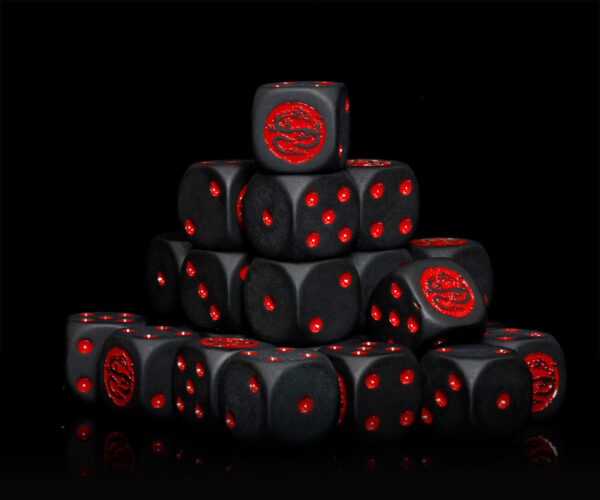 Premium Pack of 25 Matte Black Dice with Bright Red Logo - Image 3