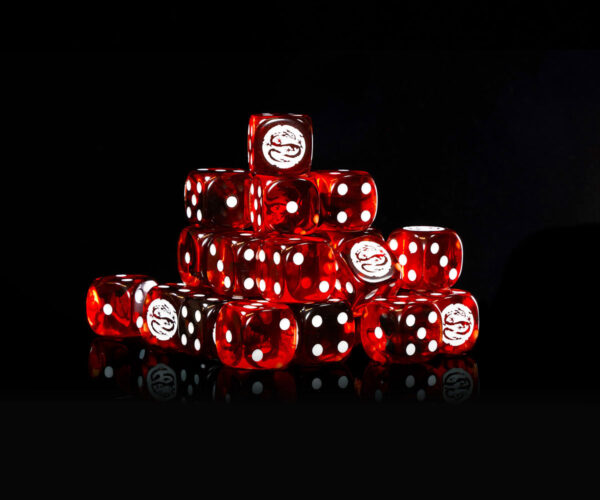 Premium Set of 25 Translucent Red Dice with White Logo - Image 3