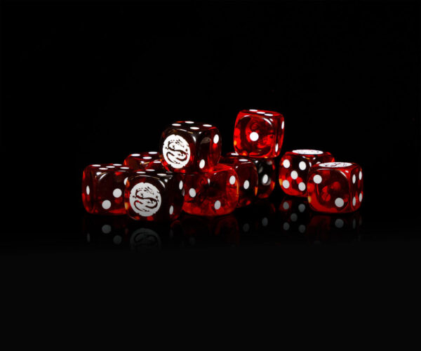 Premium Set of 25 Translucent Red Dice with White Logo - Image 4