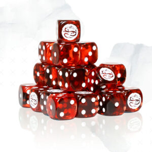 Premium Set of 25 Translucent Red Dice with White Logo