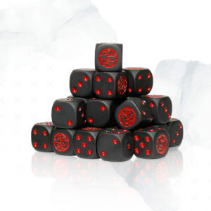 Premium Pack of 25 Matte Black Dice with Bright Red Logo